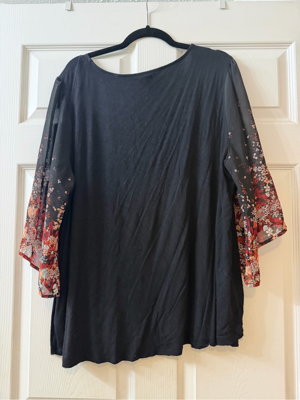 Maurices Black Tunic with Red Floral Bell Sleeves - Picture 2 of 3